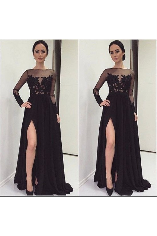 Long Black Lace Chiffon Prom Evening Party Dresses 3020622