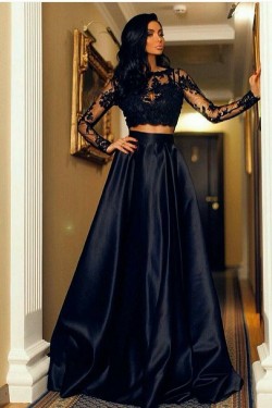 Two Pieces Long Sleeves Lace Prom Evening Party Dresses 3020627