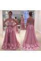 Long Sleeves Pink Lace Appliques Prom Evening Party Dresses 3020629