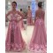 Long Sleeves Pink Lace Appliques Prom Evening Party Dresses 3020629