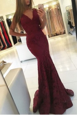 Mermaid V-Neck Lace Long Prom Evening Party Dresses 3020633