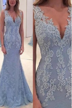 Mermaid V-Neck Lace Long Prom Evening Party Dresses 3020637