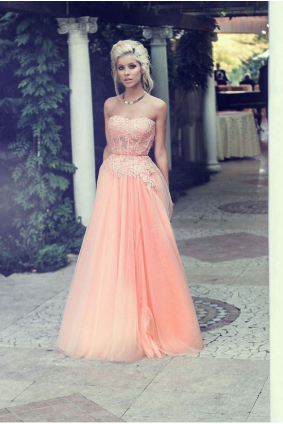 A-Line Beaded Lace Appliques Long Prom Evening Party Dresses 3020641