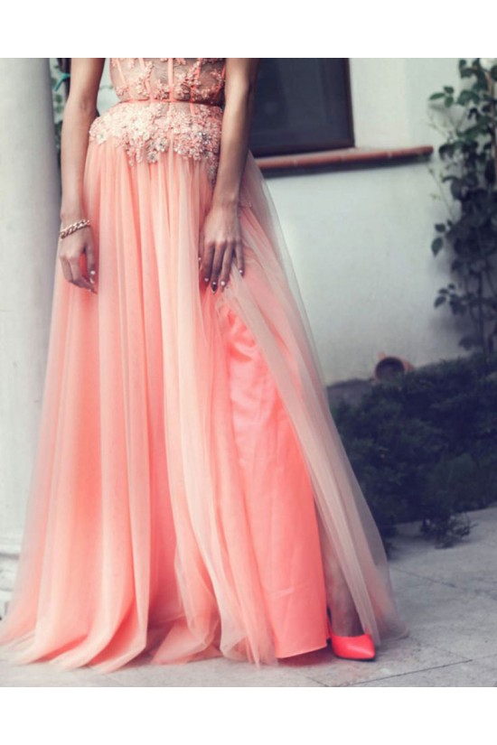 A-Line Beaded Lace Appliques Long Prom Evening Party Dresses 3020641