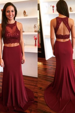 Two Pieces Mermaid Lace Appliques Long Prom Evening Party Dresses 3020653