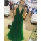 Long Green Beaded Deep V-Neck Prom Evening Party Dresses 3020660