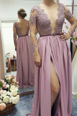 Long Sleeves Beaded Lace Prom Evening Party Dresses 3020664