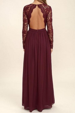 Long Sleeves V-Neck Lace Chiffon Prom Evening Party Dresses 3020665