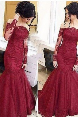 Mermaid Lace Long Sleeves Prom Evening Party Dresses 3020668