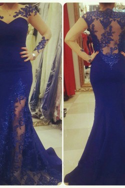Mermaid Long Blue Lace Prom Evening Party Dresses 3020669