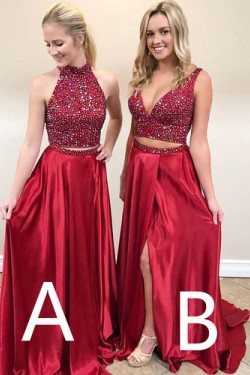 Long Red Beaded Prom Evening Party Dresses 3020673
