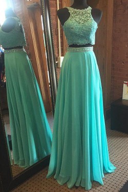 Beaded Lace Chiffon Two Pieces Prom Evening Party Dresses 3020674