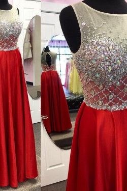 Long Red Beaded Prom Evening Party Dresses 3020675