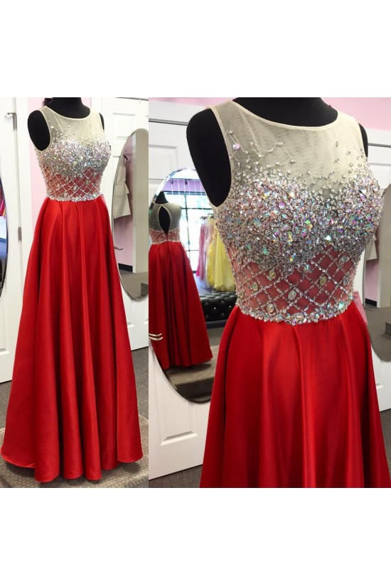 Long Red Beaded Prom Evening Party Dresses 3020675