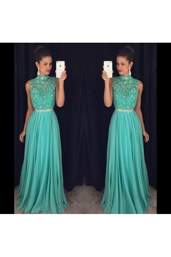 Beaded Lace Appliques Chiffon Prom Evening Party Dresses 3020677
