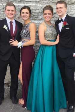 A-Line Halter Beaded Long Prom Evening Party Dresses 3020678