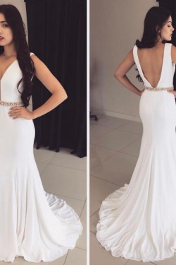 Long White Mermaid Beaded Prom Evening Party Dresses 3020682