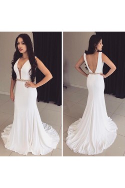 Long White Mermaid Beaded Prom Evening Party Dresses 3020682