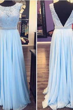 Long Blue Beaded Lace Appliques Prom Evening Party Dresses 3020685