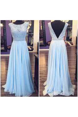 Long Blue Beaded Lace Appliques Prom Evening Party Dresses 3020685