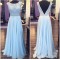 Long Blue Beaded Lace Appliques Prom Evening Party Dresses 3020685