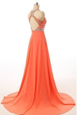 A-Line Beaded Long Chiffon Prom Evening Party Dresses 3020688
