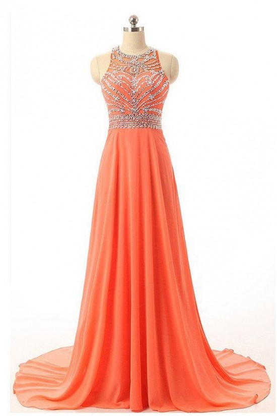 A-Line Beaded Long Chiffon Prom Evening Party Dresses 3020688