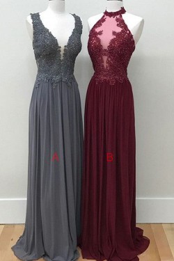 Sheath Lace Appliques Chiffon Long Prom Evening Party Dresses 3020700