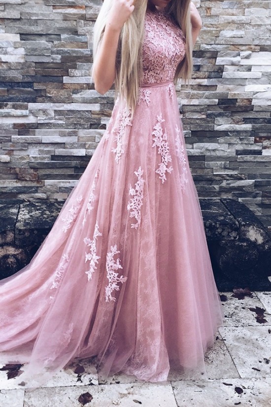 Elegant Lace and Tulle Long Prom Evening Party Dresses 3020708