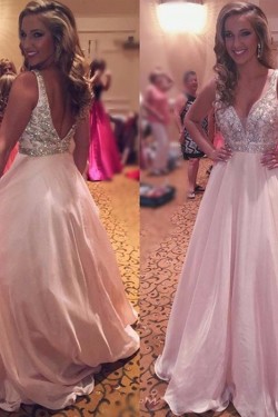 A-Line Beaded Chiffon Long Prom Evening Party Dresses 3020709