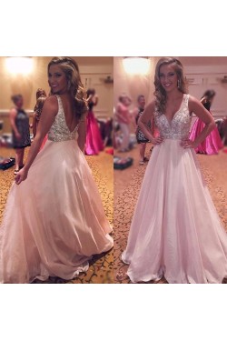 A-Line Beaded Chiffon Long Prom Evening Party Dresses 3020709