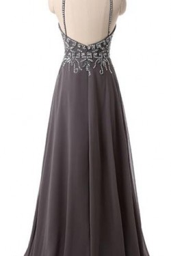 A-Line Beaded Chiffon Long Prom Evening Party Dresses 3020710