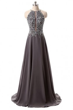 A-Line Beaded Chiffon Long Prom Evening Party Dresses 3020710