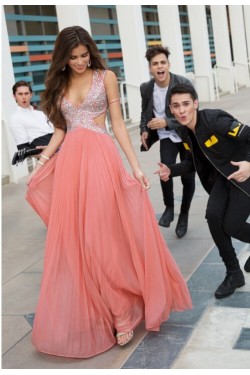 A-Line Beaded Long Chiffon Prom Evening Party Dresses 3020713