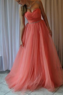Beaded Sweetheart Tulle Ball Gown Long Prom Evening Party Dresses 3020715