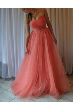 Beaded Sweetheart Tulle Ball Gown Long Prom Evening Party Dresses 3020715