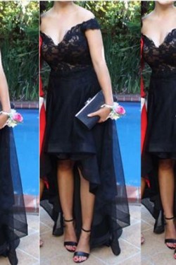 High Low Off-the-Shoulder Lace Short Prom Homecoming Graduation Party Dresses 3020717
