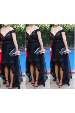 High Low Off-the-Shoulder Lace Short Prom Homecoming Graduation Party Dresses 3020717