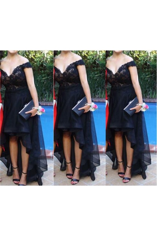 High Low Off-the-Shoulder Lace Short Prom Homecoming Graduation Party Dresses 3020717