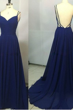 Long Blue Chiffon Prom Evening Party Dresses 3020718