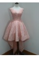 High Low Short Pink Beaded Lace Prom Homecoming Graduation Party Dresses 3020719