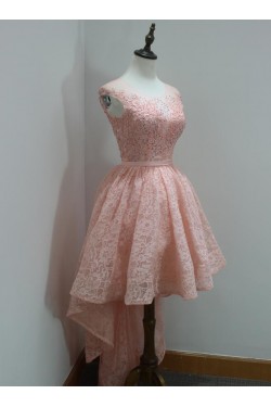High Low Short Pink Beaded Lace Prom Homecoming Graduation Party Dresses 3020719