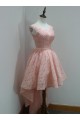 High Low Short Pink Beaded Lace Prom Homecoming Graduation Party Dresses 3020719