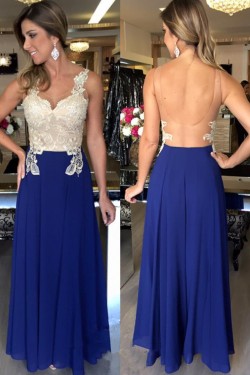 Long Blue White Lace Chiffon Prom Evening Party Dresses 3020722