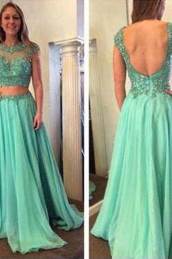 Beaded Lace Appliques and Chiffon Long Prom Evening Party Dresses 3020723