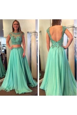 Beaded Lace Appliques and Chiffon Long Prom Evening Party Dresses 3020723