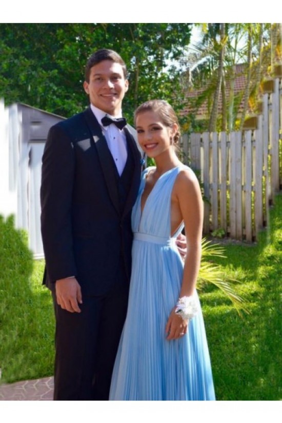 Long Blue V-Neck Prom Evening Formal Dresses 3020730