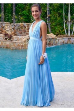 Long Blue V-Neck Prom Evening Formal Dresses 3020730