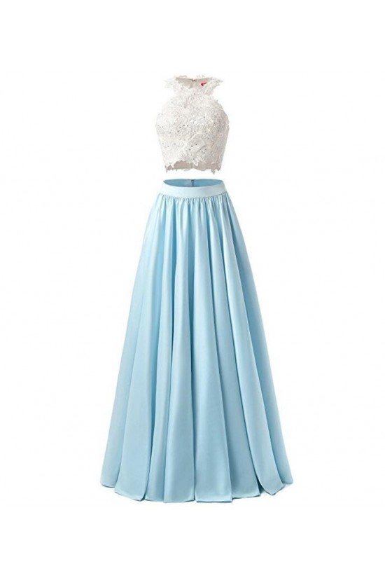 Two Pieces Lace White Blue Long Prom Evening Formal Dresses 3020731