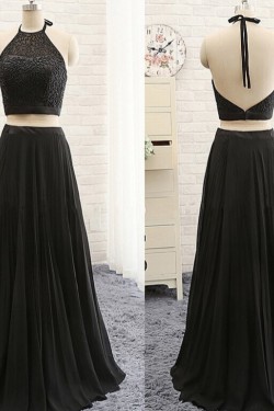 Long Black Lace Chiffon Two Pieces Prom Party Dresses 3020733